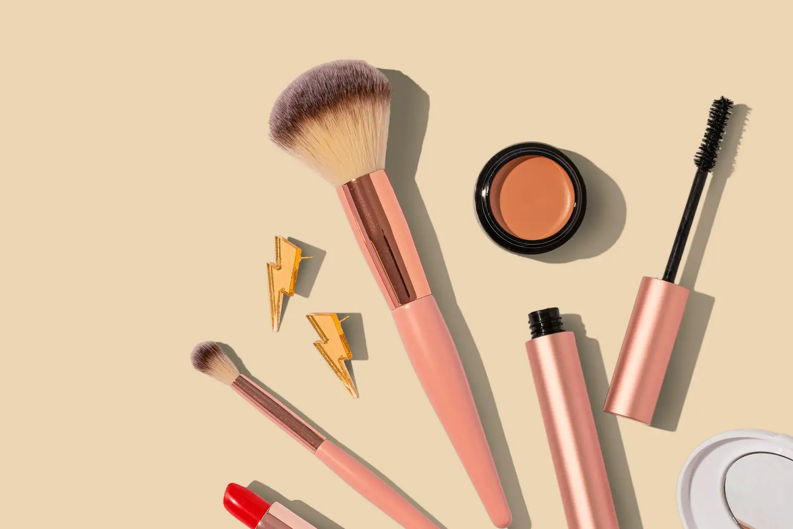 Powder brush, blush and mascara