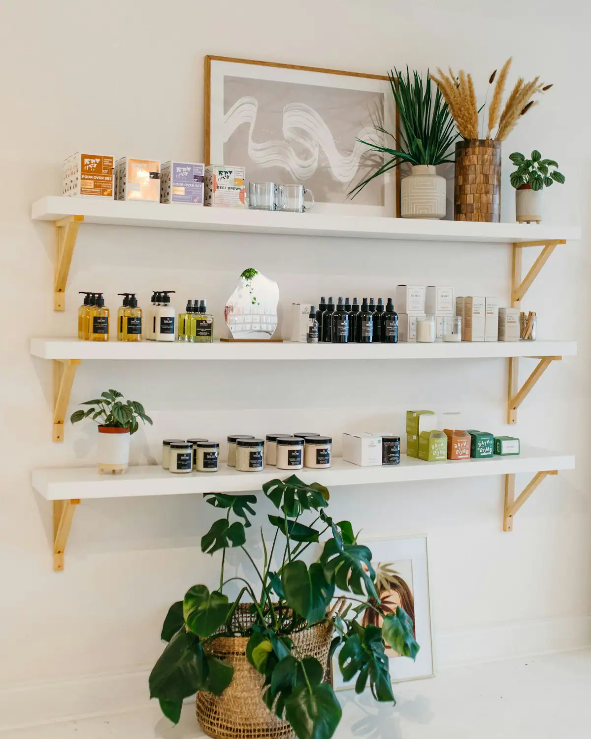 Product shelves and plants